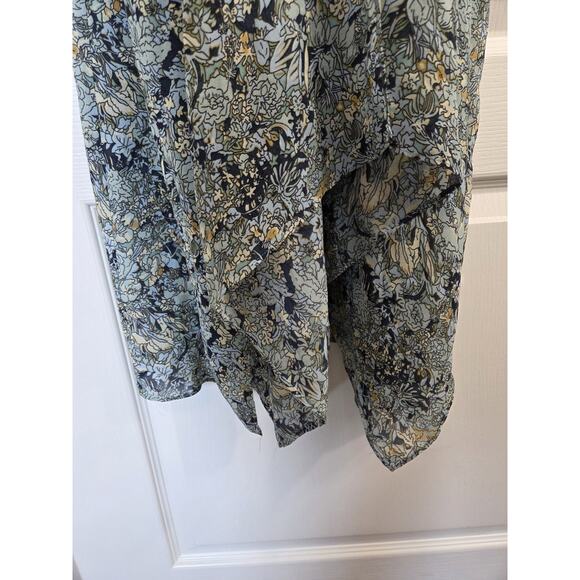 Maje Rachelli Blue Floral Chiffon Ruffled Elegant Midi Dress, Size Small (36) - Picture 9 of 15